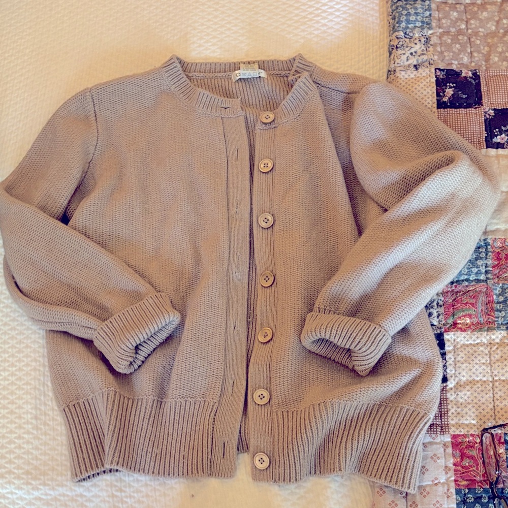 Orvis tan cardigan sweater
